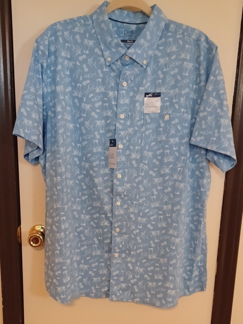 croft & barrow Light Blue Short-Sleeve Button-Down Shirt Beach Print